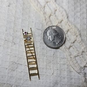 Gold Tone Ladder Pin with Star Accents - Pink and Silver Stones